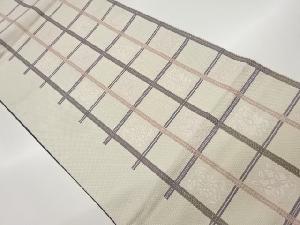 本場筑前博多格子に花葉模様織出し袋帯